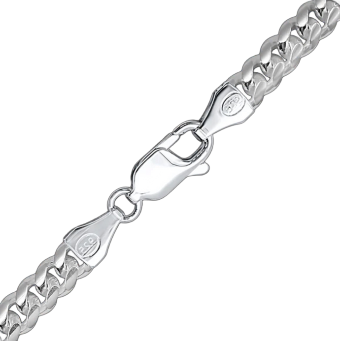 4MM Flat Pave Curb Silver Chain .925.